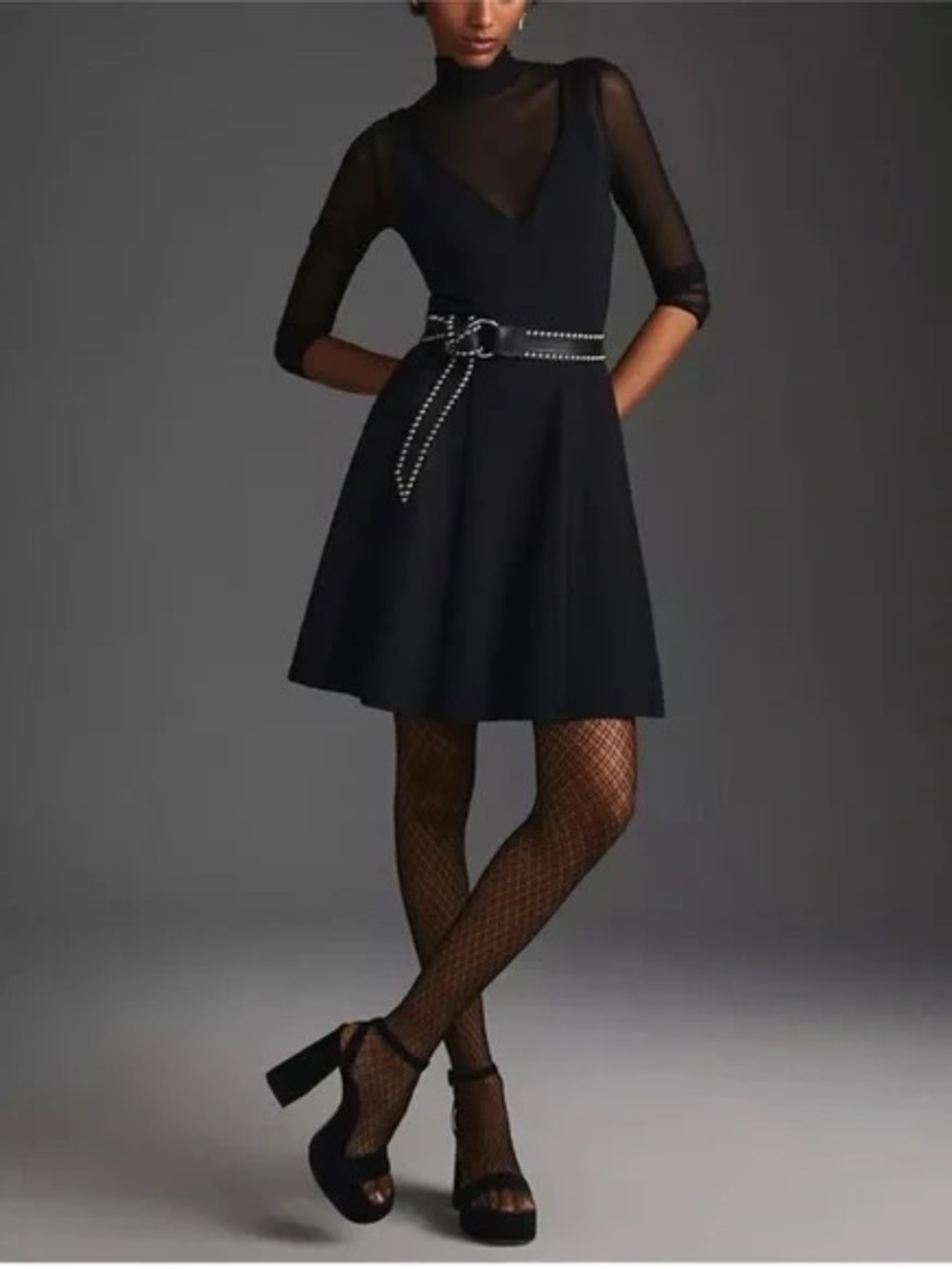 Little Black Dress with Layered Sheer Mesh Top